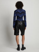 Back image of model wearing Marled Stripe Knit Sweater in cerulean/black