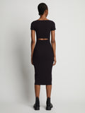 Back image of model wearing Rib Knit Short Sleeve Dress in black