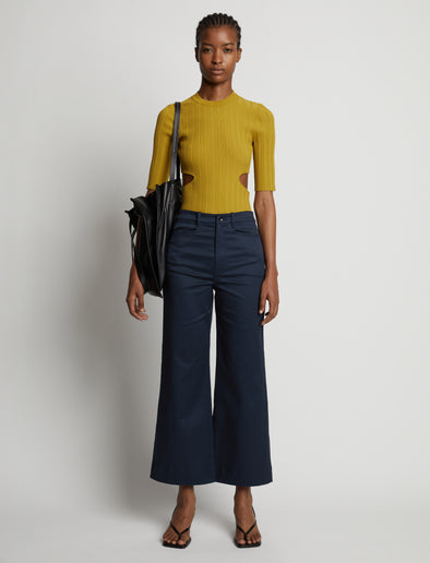 Front image of model wearing Cotton Twill Culottes in navy