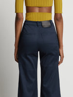 Detail image of model wearing Cotton Twill Culottes in navy