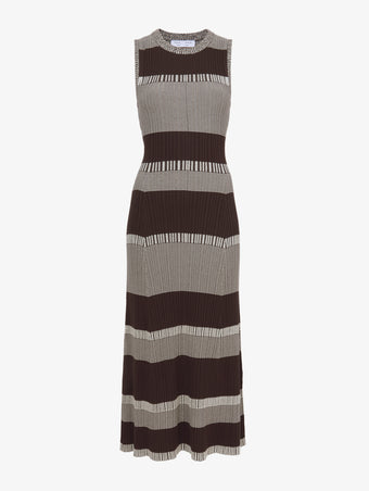 Flat image of Mini Stripe Sleeveless Knit Dress in dark brown/off white