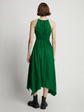 Back image of model wearing Drapey Suiting Ruched Dress in green