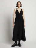 Front image of model wearing Broomstick Pleated Tank Dress in black