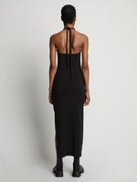 Back image of model wearing Halter Knit Jersey Dress in black