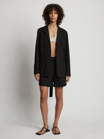 Front image of model wearing Cotton Linen Blazer in black