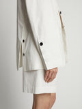 Detail image of model wearing Cotton Linen Blazer in off white