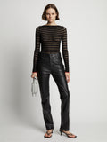 Front image of model wearing Sheer Stripe Sweater in black/red