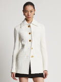 Cropped front image of model in Boucle Tweed Jacket in Off White