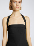 Detail image of model wearing Viscose Knit Halter Top in black