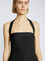 Detail image of model wearing Viscose Knit Halter Top in black