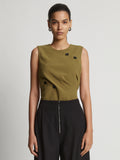 Cropped front image of model wearing Matte Viscose Crepe Spiral Top in fatigue