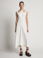 Front image of model wearing Matte Viscose Crepe Dress in white