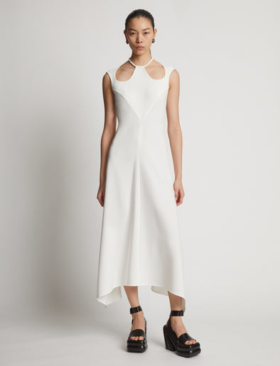 Front image of model wearing Matte Viscose Crepe Dress in white