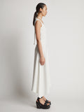 Side image of model wearing Matte Viscose Crepe Dress in white