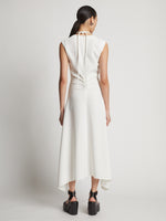 Back image of model wearing Matte Viscose Crepe Dress in white