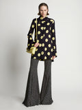 Front image of model wearing Printed Dot Cady Shirt in butter multi