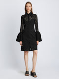 Front image of model wearing Stretch Lace Shirt Dress in black