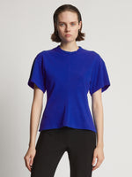 Cropped front image of model wearing Eco Cotton Waisted T-Shirt in cobalt