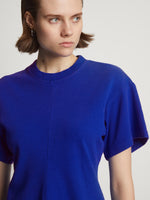 Detail image of model wearing Eco Cotton Waisted T-Shirt in cobalt