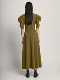 Back image of model wearing Matte Viscose Crepe Dress in fatigue