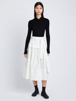 Front image of model wearing Poplin Belted Skirt in white