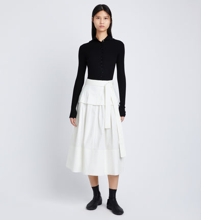 Front image of model wearing Poplin Belted Skirt in white