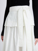 Detail image of model wearing Poplin Belted Skirt in white