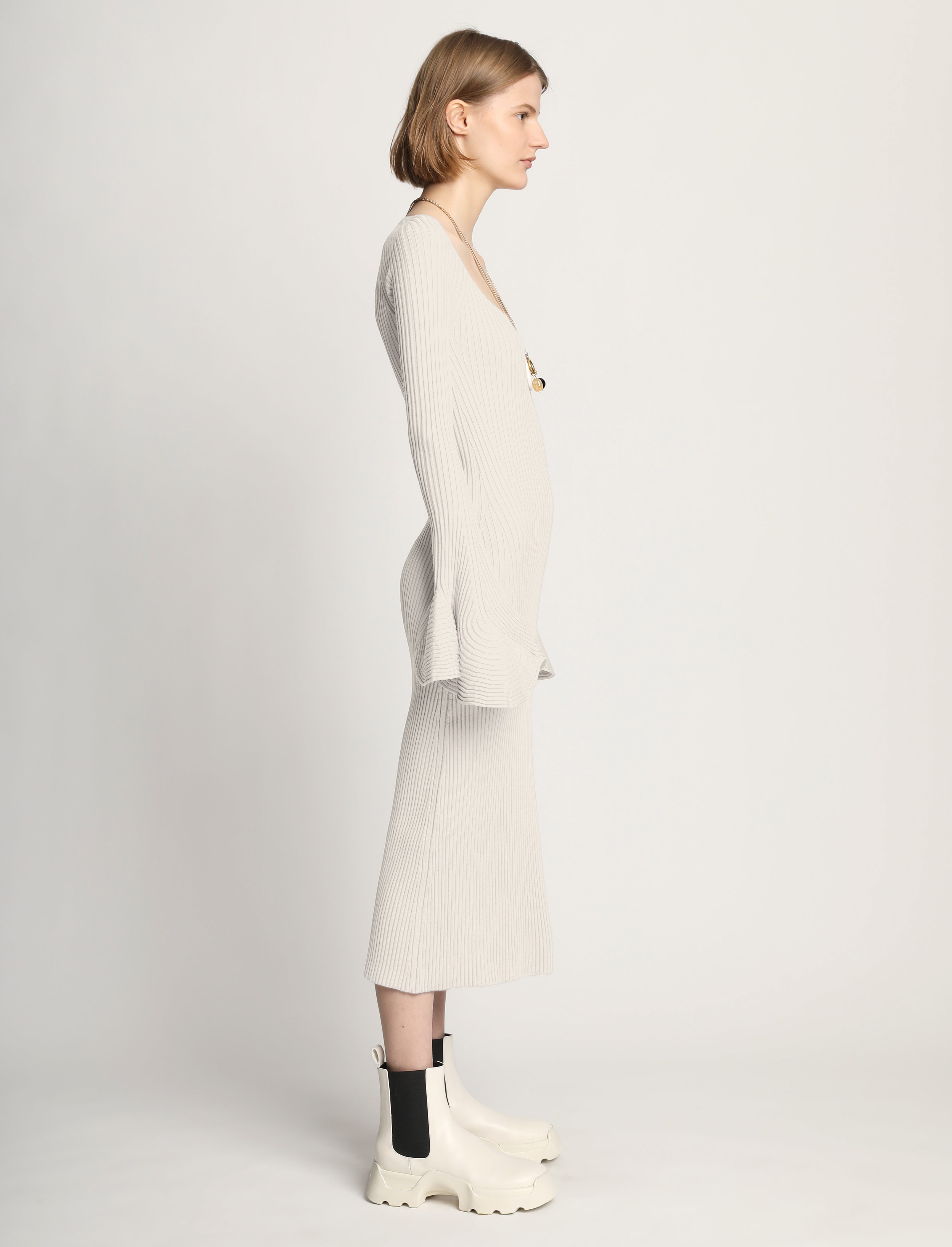 Fluted Rib Knit Dress - Ivory