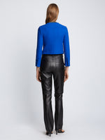 Back full length image of model wearing Tweed Cropped Jacket in ROYAL BLUE