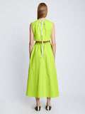 Back full length image of model wearing Poplin Cut Out Midi Dress in GREEN APPLE