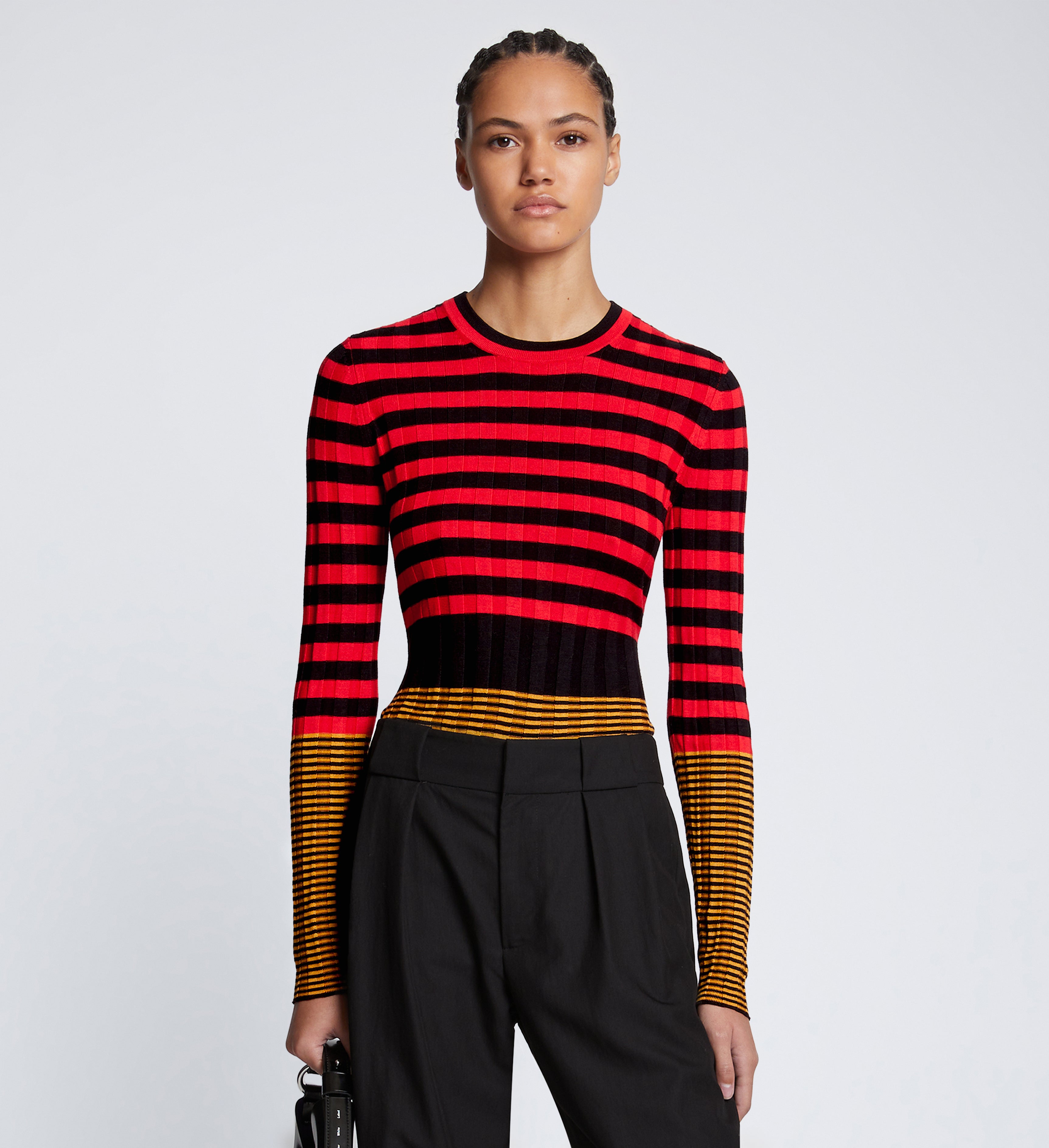 Slinky Stripe Long Sleeve Sweater - Cherry/Golden Rod/Black