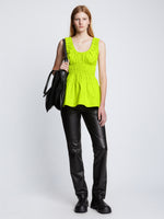 Front full length image of model wearing Poplin Gathered Tank Top in GREEN APPLE