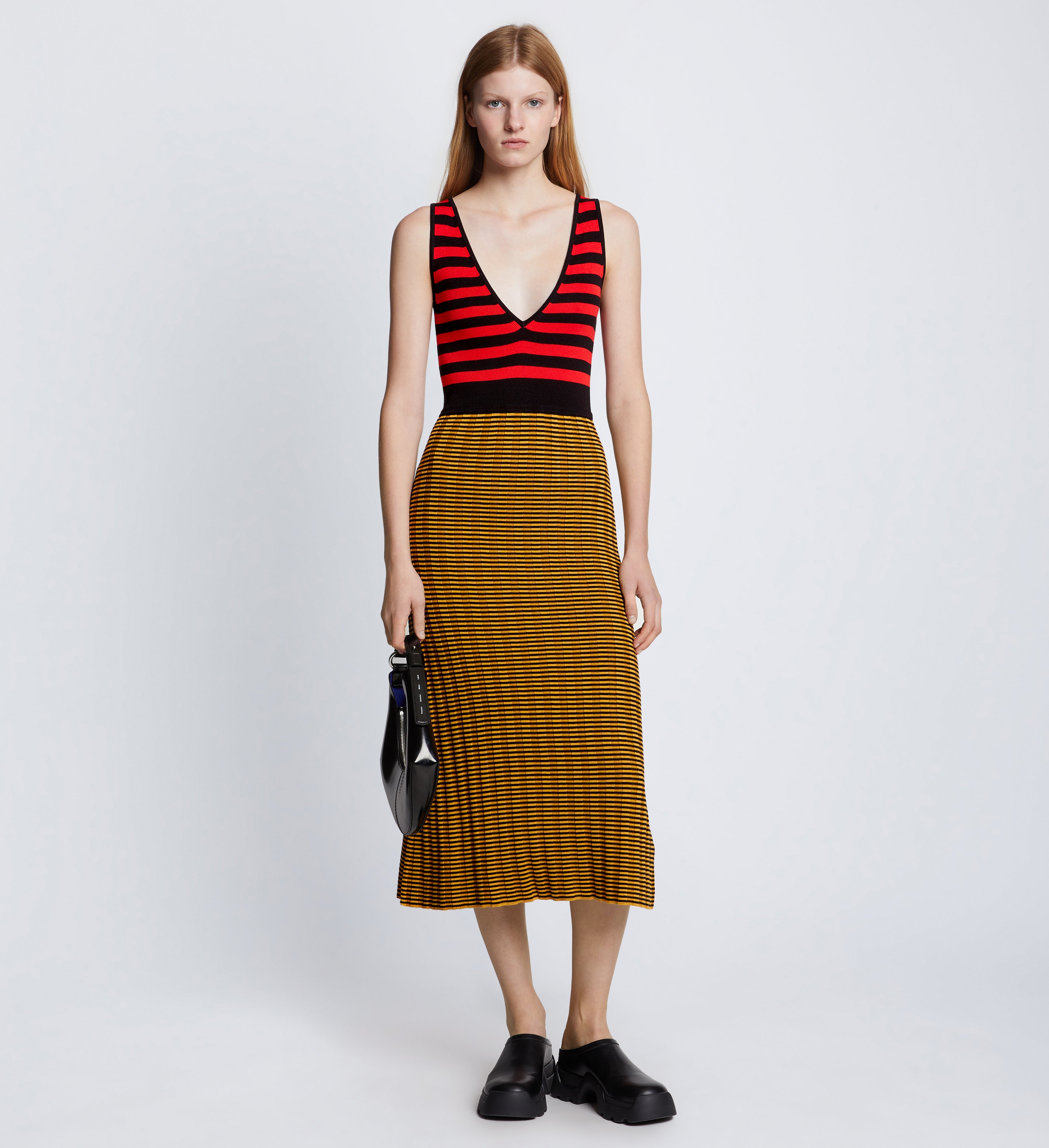 Slinky Stripe Tank Top Dress - Cherry/Golden Rod/Black