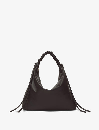 Front image of Large Drawstring Shoulder Bag in BLACK