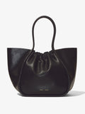 Front image of Carved Python XL Ruched Tote in BLACK