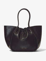 Front image of Carved Python XL Ruched Tote in BLACK