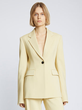 Front cropped image of model wearing Viscose Suiting Jacket in PARCHMENT