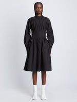 Front full length image of model wearing Eco Poplin Shirt Dress in BLACK