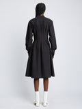 Back full length image of model wearing Eco Poplin Shirt Dress in BLACK