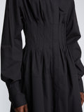 Detail image of model wearing Eco Poplin Shirt Dress in BLACK