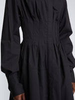 Detail image of model wearing Eco Poplin Shirt Dress in BLACK