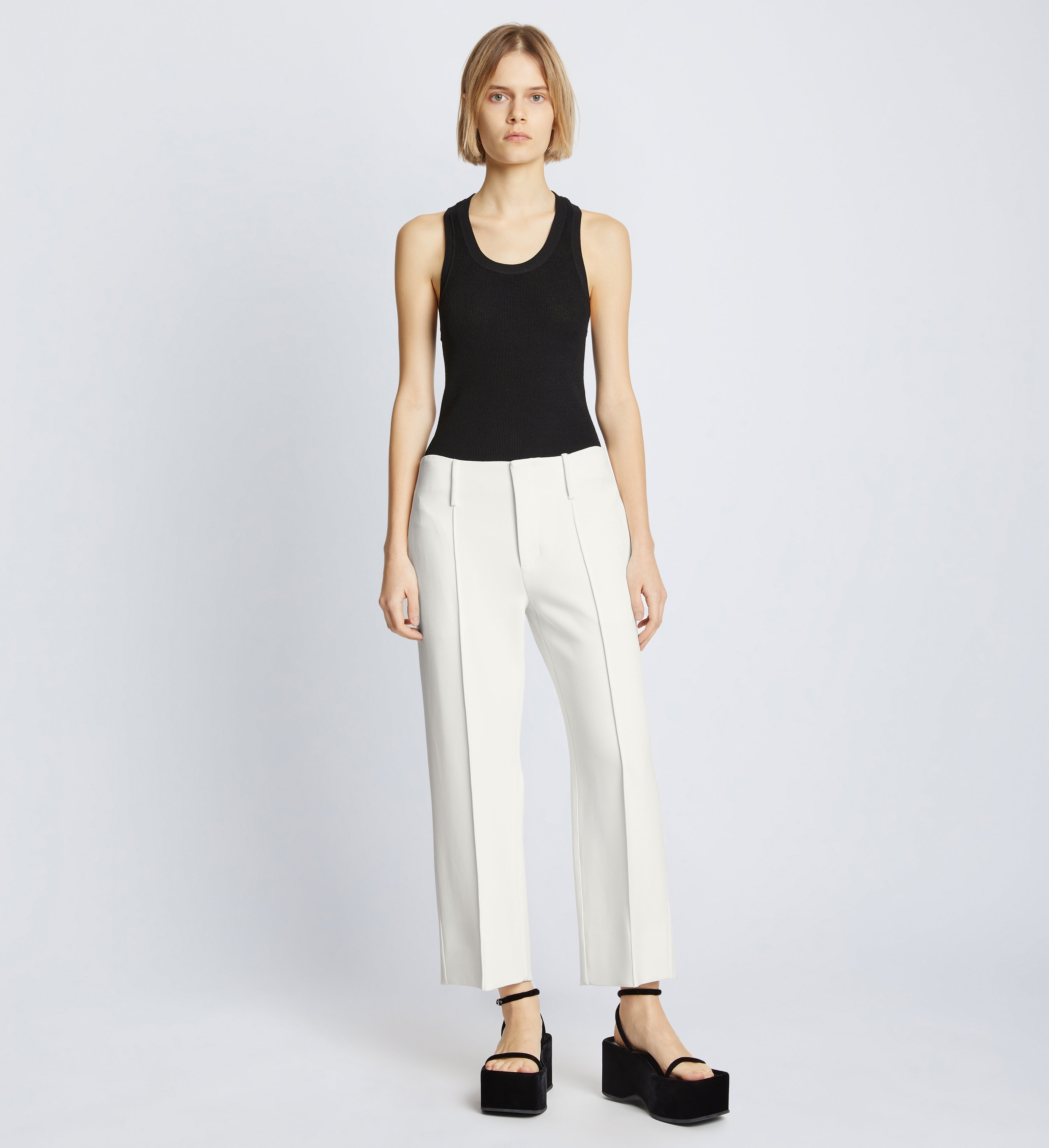 White stretch shop crop trousers