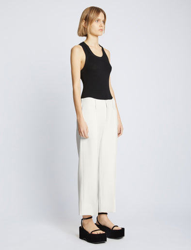 Ribbed Knit and Linen Belted Trousers