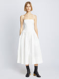 Front full length image of model wearing Eco Poplin Pintuck Dress in WHITE