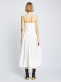 Back full length image of model wearing Eco Poplin Pintuck Dress in WHITE