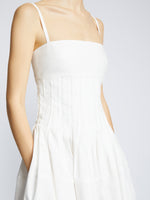 Detail image of model wearing Eco Poplin Pintuck Dress in WHITE