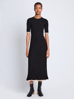 Front full length image of model wearing Silk Cashmere Rib Knit Dress in BLACK