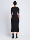 Back full length image of model wearing Silk Cashmere Rib Knit Dress in BLACK