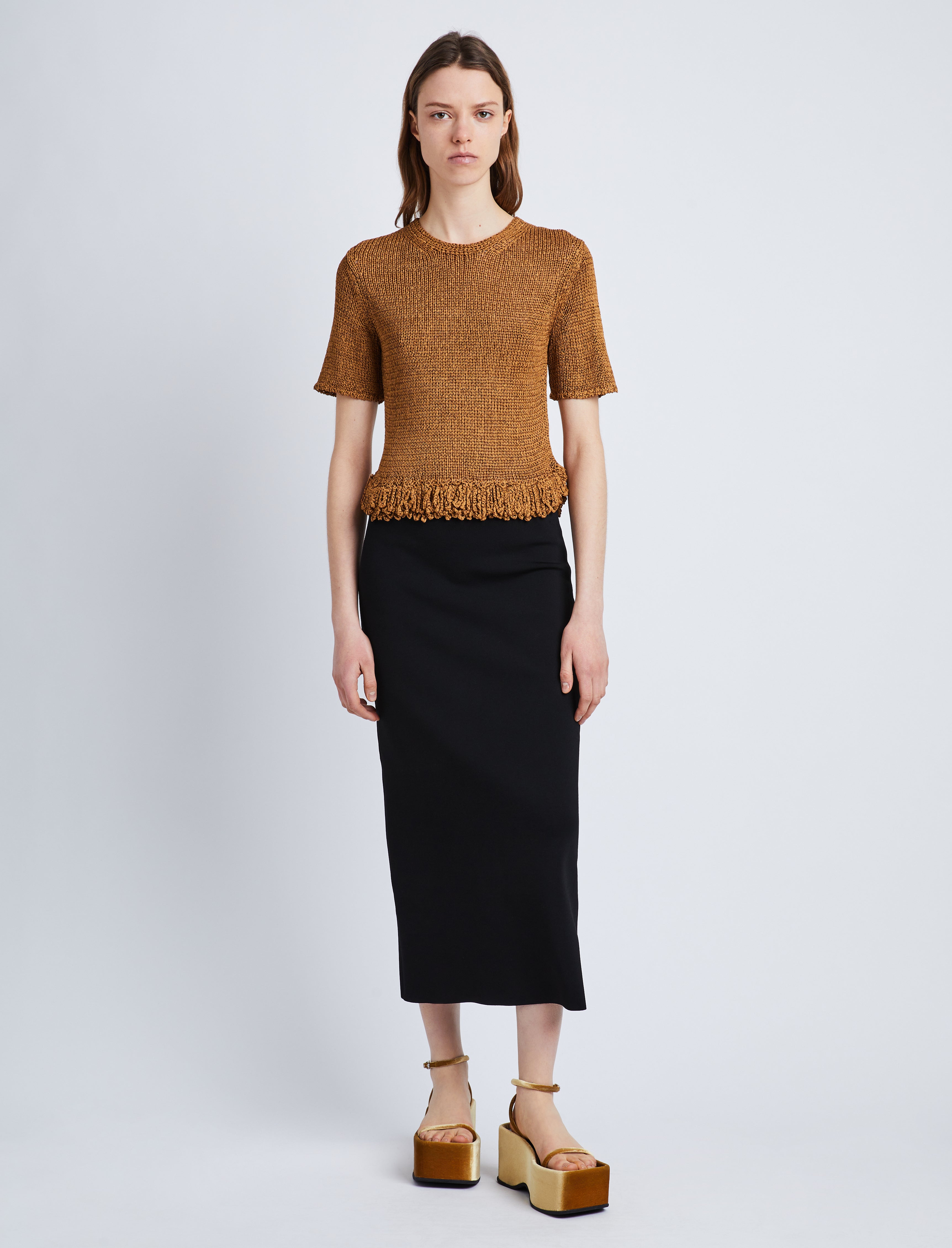 Proenza Schouler Textured Knit Fringe Skirt - Orange