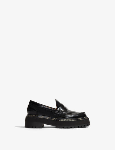 Side image of Lug Sole Platform Loafers in BLACK